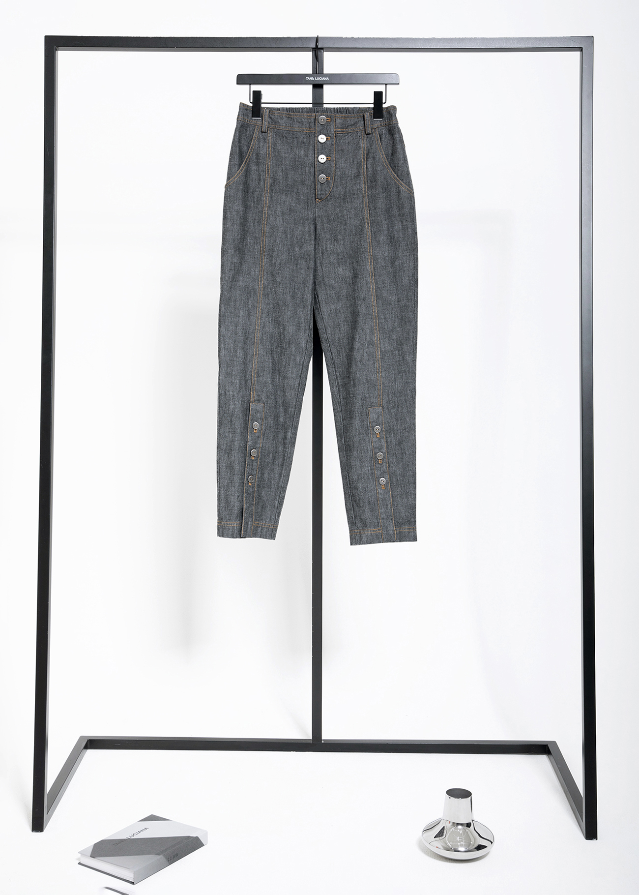 Button Hem Denim Trousers