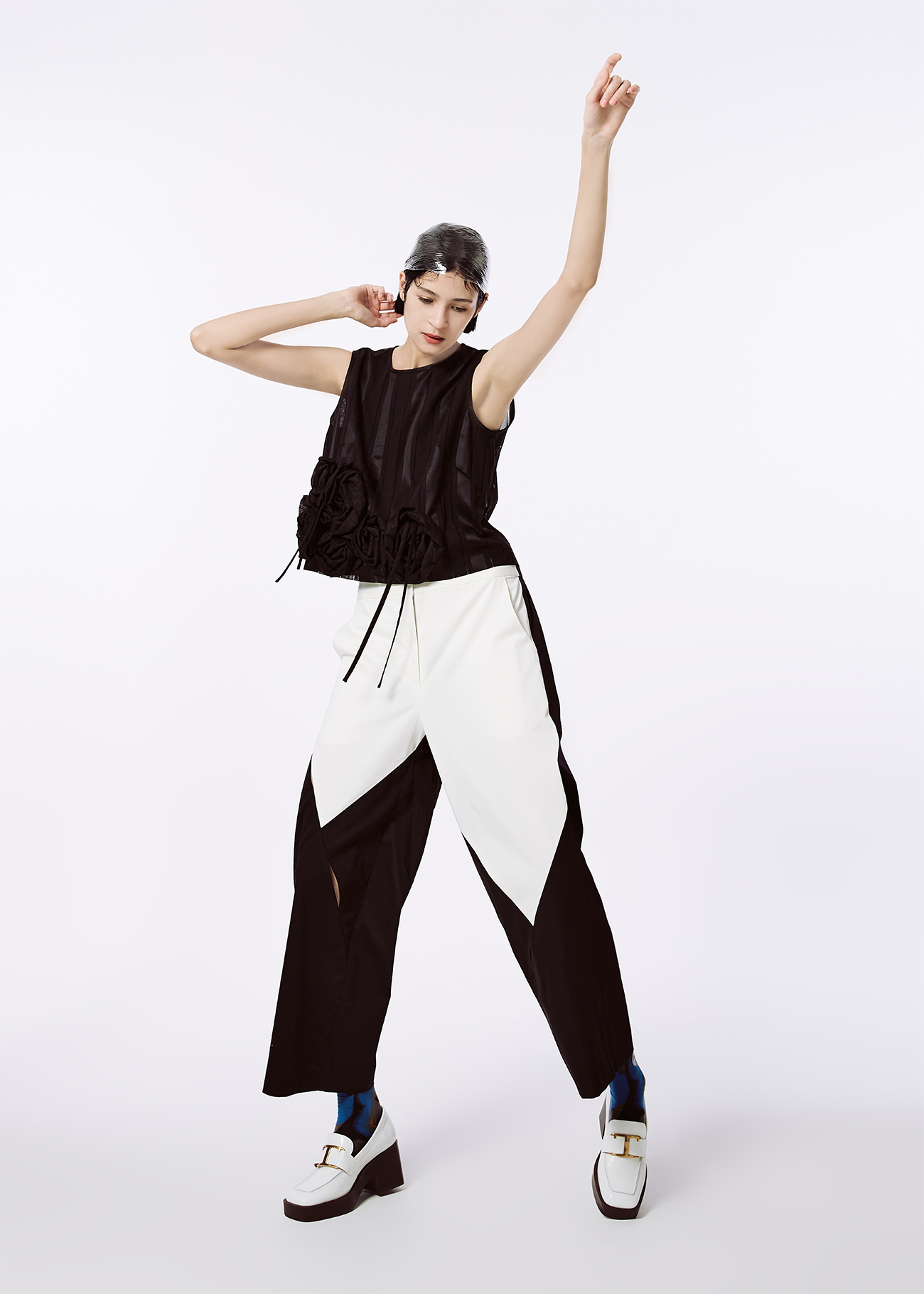 Spliced Wide-Leg Pants